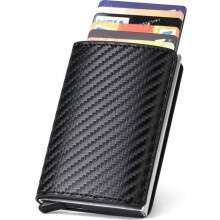 Credit Card Holder, RFID Credit Card Carbon Fiber, Business Card Case, Automatic Pop-up for Men and Women, Black