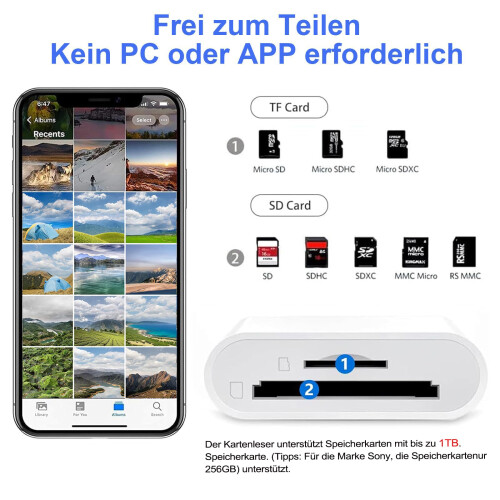 [Apple MFi Certified] SD Card Reader for iPhone Lightning & USB C Memory Card Reader Support SD/Micro SD/SDHC/SDXC/MMC Trail Camera Viewer SD Card Ad 2