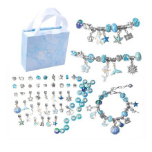 63-piece Gift Set for Girls Ages 6-12, DIY Bead Kit for Girls' Bracelets, Jewelry Making Kit for Children, Blue