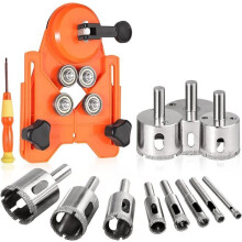 Diamond hole saw, adjustable punch locator for tile hole saw with 11 diamond-coated drill bits + 1 guide