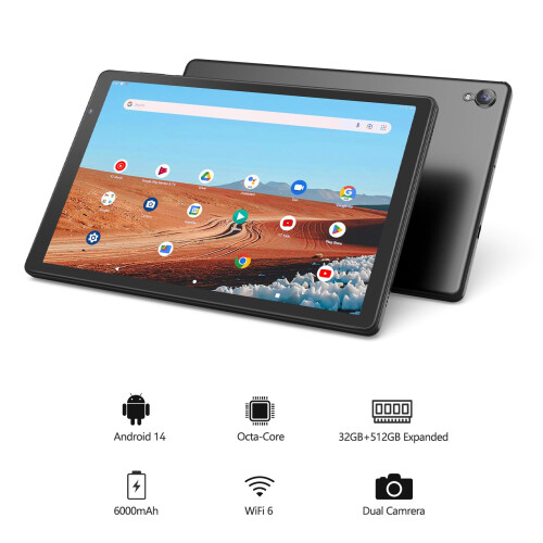 PRITOM 10 inch Tablet, Android 14 tablet, 32GB ROM, 6000Mah, Expand to 1024GB, Quad Core Processor, 10 inch Tablet, Android Tablets HD IPS Screen, Ca 1