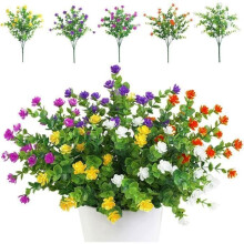 Set of 5 Artificial Flower Bouquets, UV-Resistant Greenery Plants for Balcony, Garden, Office, Wedding, Party Decor