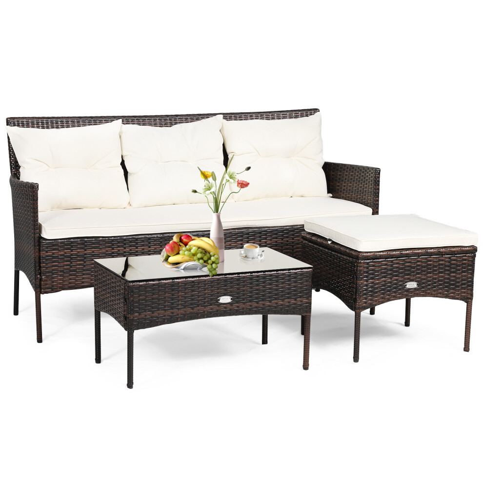 Costway Patio Conversation Set Of 3 Pe Rattan Furniture Set With Glass Coffee Table