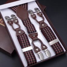 Men's Suspenders - Vogue - Y-Shape - Red - Adjustable Size - 6 Clips