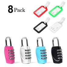 4 x Security Locks + 4 x Luggage Tags - Combination Travel Security Lock for Suitcase and Luggage, Bag Code Lock
