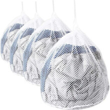 Drawstring Laundry Bag, 4 Sizes, White Mesh Laundry Net for Washing Machine, Bras, Baby Clothes, 4 pcs