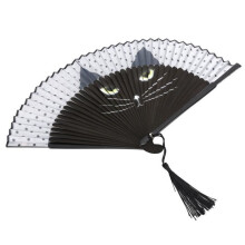 Japanese-style inkjet-painted folding cat fan, cartoon design, handheld, DIY church gift tool