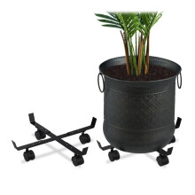 Relaxdays Rolling Plant Stand, Set of 2, Round, Indoor and Outdoor, Brakes, Rolling Tray for Flower Pots, Metal