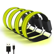 Set of 4 LED Reflective Armbands, Rechargeable, USB, Adjustable, for Running, Cycling, Sports, Yellow