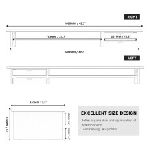 Fenge Dual Monitor Stand Riser with 2 Acrylic Storage Drawers, 108cm Large Monitor Riser for PC/Laptop/Fax/Printer/TV, 2 Tier Wood Board For Desk She