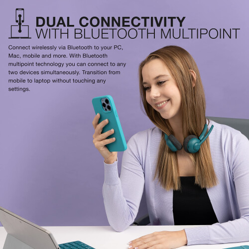 JLab JLab Go Work Pop Wireless Headsets with Microphone - 50+ H Bluetooth Computer Headset, Multipoint Connect, On Ear Wireless Office PC Laptop Headset w 1