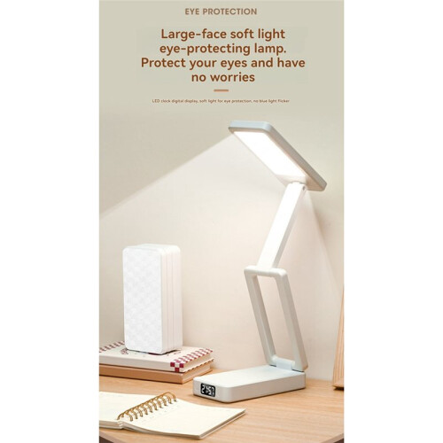 Folding LED Desk Lamp 3 Color Temperature Modes Stepless Dimming Brightness Memory Led Night Lights with Clock 2