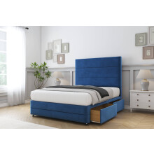 (6' Super King, Navy) Sloomy Monaco Plush Divan Bed Base 2 Drawers Foot-End With 54" Floor Standing Headboard & 12" Matching Footboard