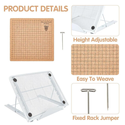 7x7 Inch Macrame Panel and Metal Adjustable Bracket,Double Sided Mesh Macrame Project Panel for Braided Cord 1