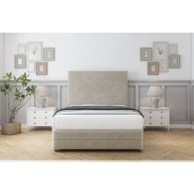 (6' Super King, Cream) Sloomy Monaco Plush Divan Bed Base 2 Drawers Right Side With 26" Strutted Headboard & 12" Matching Footboard