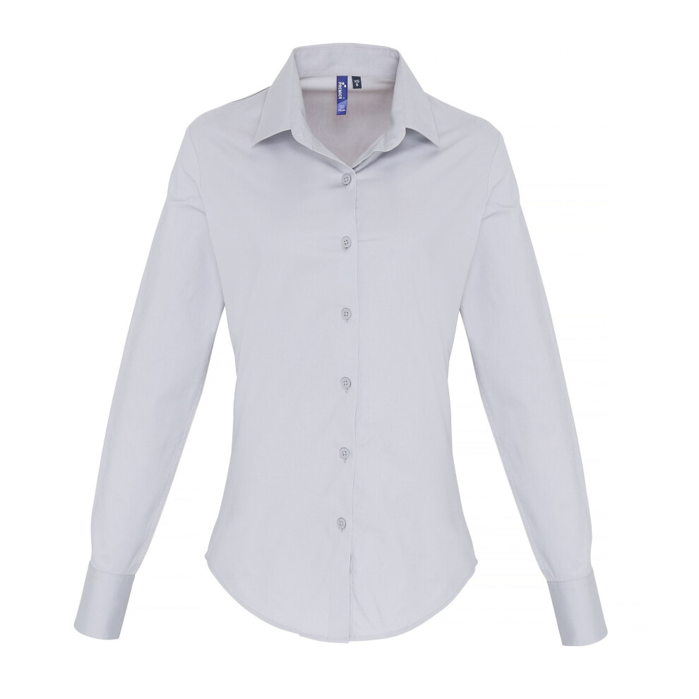 Premier (3Xl, ) Womens/Ladies Stretch Fit Poplin Long Sleeve Blouse Silver
