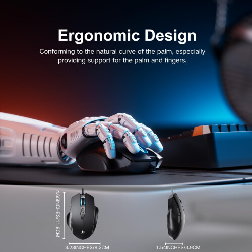 Uineer Wired Mouse, 6 Programmable Buttons, Ergonomic Wired Gaming Mouse 2