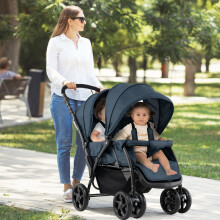 Double Seat Baby Stroller Portable Foldable Pushchair With Adjustable Backrest
