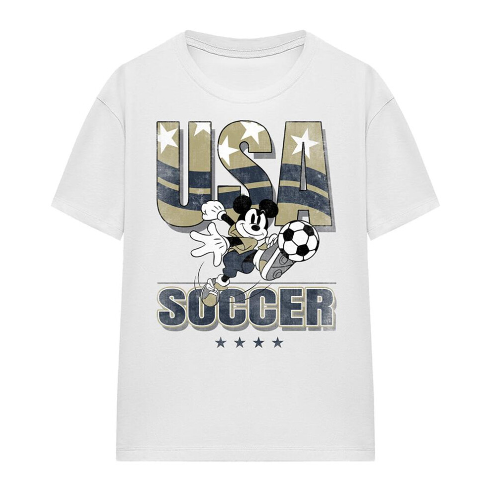 Disney (Xxl, White) Womens/Ladies Usa Soccer Mickey Mouse T-Shirt