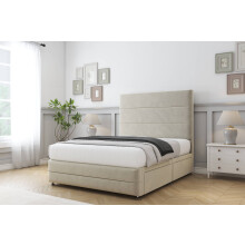 (3' Single, Cream) Sloomy Monaco Plush Divan Bed Base No Drawers With 26" Strutted Headboard & 12" Matching Footboard