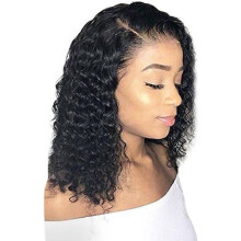 JchAouY Natural Wave Lace Front Wigs Short Curly Wavy Brazilian Human Hair Wigs