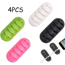 Cable Organizer - Cable Clips - Pack of 4 - Silicone - Adhesive - Black, White, Pink, Green