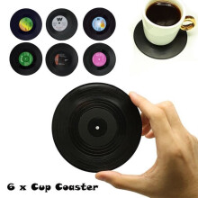Retro Vinyl CD Coasters - SOPEAR - 6PCS - Black - Adult