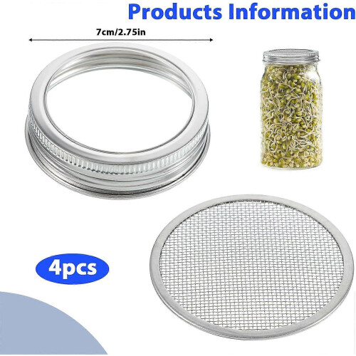 4 Pack Mason Jar Sprouting Lids Stainless Steel Rustproof Mesh Strainer for Seeds and Microgreens 2