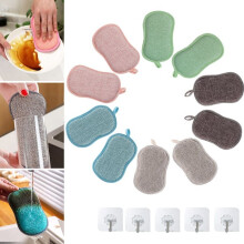 10 Pieces Reusable Washable Double-Sided Microfiber Sponges, PROCHOSEN Scouring Sponge with 5 Adhesive Hooks