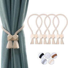 Set of 4 curtain tiebacks, magnetic loop fasteners, for home office decoration, beige