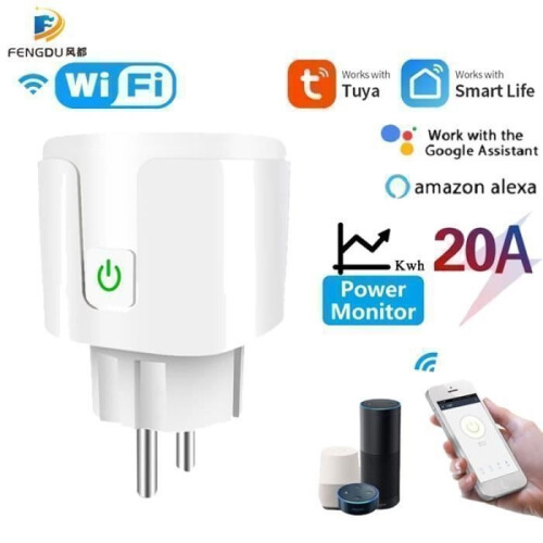 Electrical outlet, Tuya Wifi smart plug EU 20A, with power monitor and timer function - EU Plug [B77]