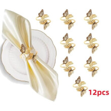 Napkin Rings - Butterfly - Metal - 12 pcs - Gold - Elegant Table Decoration