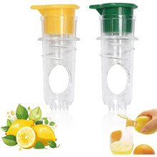 2-Piece Manual Lemon Squeezer Set with Pouring Spout, Portable Manual Citrus Juicer, Yellow and Green