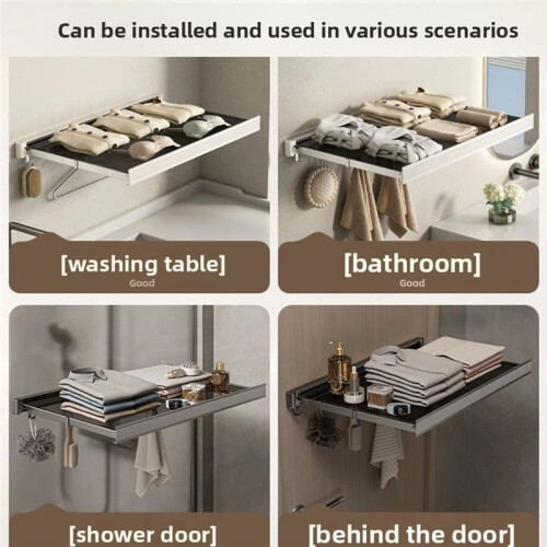 Wall Mounted Foldable Hat & Clothes Rack - Space Saving Organizer with Multi-Hooks for Bathroom, Balcony and Entryway 2