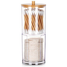 VILDE Bathroom Storage Box for Cotton Balls and Cotton Swabs - Clear Acrylic with Bamboo Lid