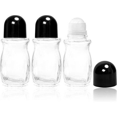 3-Piece Empty Roll-On Bottles, 50ml Refillable Glass Deodorant Roll-On Empty Bottles, Empty Essential Oil Bottle, Black