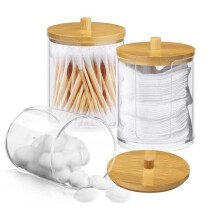 Cotton Swab Box - Unspecified - 3 Pieces - Bamboo Lid - Hygienic Storage - Durable