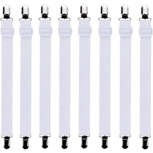 Fitted Sheet Tensioner - Adjustable - 8 Pieces - White - 60cm to 200cm
