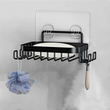 Soap dish - No name - Self-adhesive - Stainless steel - 4 hooks - Black
