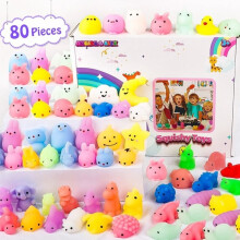 Set of 80 Mochi Squishies, Fidget Squishy Toys for Kids, Party Favors, Mini Kawaii Mochi Anti-Stress Toys for Children