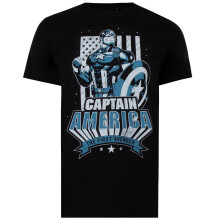 (M, Black) Captain America Mens The First Avenger Flag T-Shirt