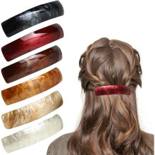 Hair Clips - 6 Pcs - Large Automatic Barrettes - Rectangular - 6 Assorted Colors