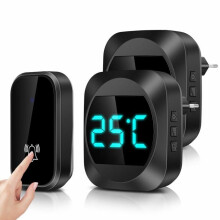 Wireless Doorbell with LED Temperature Display, 2 Receivers, Waterproof Doorbell Kit, 150m Range, 38 Melodies