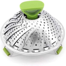 Steamer basket - Foldable - 430 stainless steel - Extendable handle - Contemporary design - 14 to 22 cm