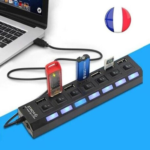 USB 2.0 HUB - SIMPLISIM - 7 Ports - ON/OFF switch - Compatible Windows, Mac, Linux - Black