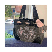 (Gray) (Gray) 2024 Y2k Women Vintage Retro Chic Embroidery Velvet Shoulder Bag Ladies High Capacity E-girls Tote Bags Shopping Handbags For Women