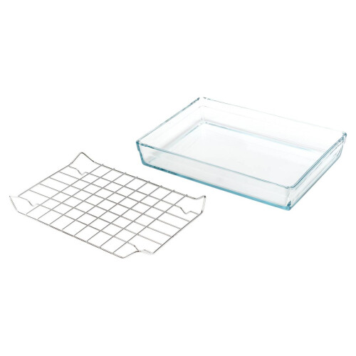 Rectangular Glass Oven Dish Tray Baking W/ Metal Grate 1