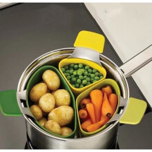 Steamer Basket - Kitchen Accessories - 3-Piece Silicone Set - For Cooking Vegetables