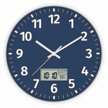 Digital Wall Clock with Time, Day and Temperature Display, Large LCD Screen, Silent Operation, Black Frame