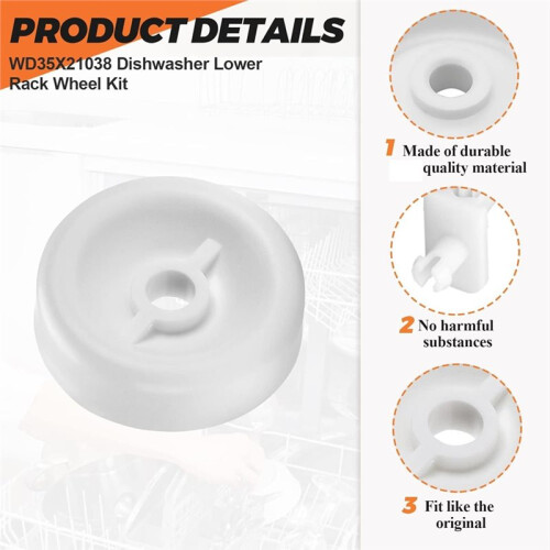 1 Set Exact Replacement Dishwasher Dishrack Rollers and Studs - Lower Rack Wheel Kit for GE,  WD35X21038 300 2